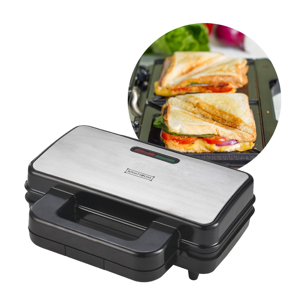 Royalty Line Tosti Apparaat XL - Sandwich Maker - Toaster - 2000W - Tosti Ijzer - Tosti Grill Apparaten - Antiaanbaklaag - Broodrooster - Panini Grill - Zilver / Zwart